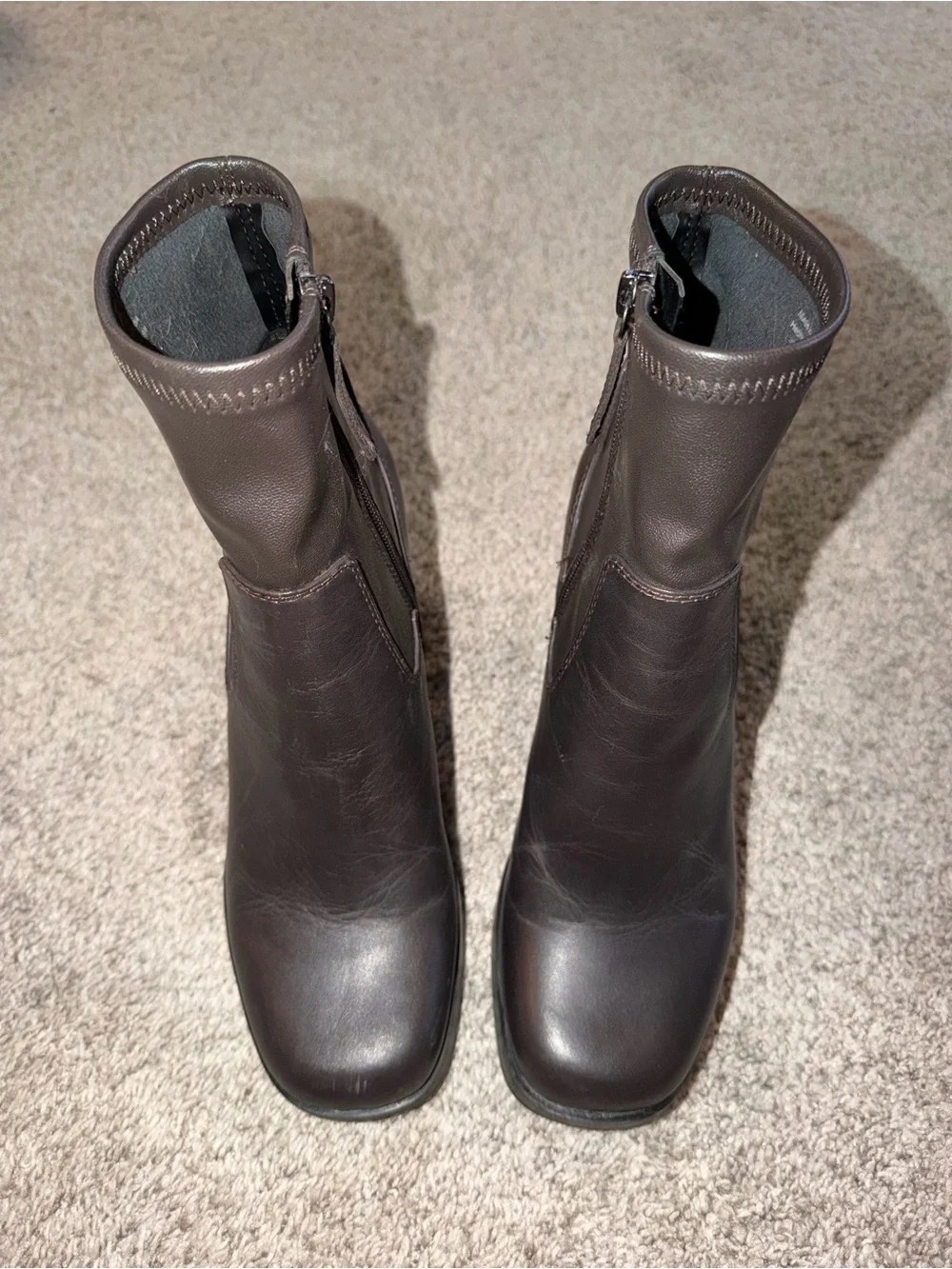 Aldo Classic Women's Brown Leather Mid-Calf Zip Boots